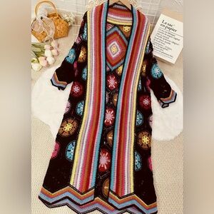 Black GRANNY SQUARE Floral Crochet Sweater